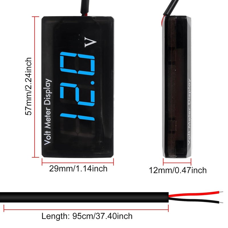 XIITIA DC 12V Car Digital Voltmeter LED Display DC 5-28V Voltage Volt Meter Waterproof Gauge for Car Motorcycle (Blue) - Image 2